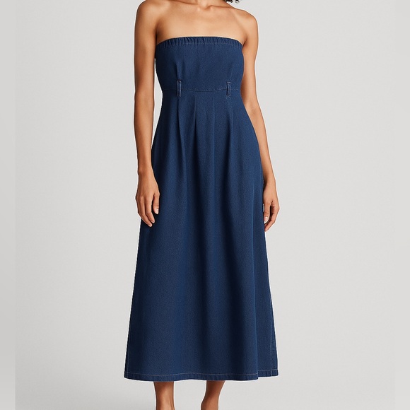 Seraphine Dresses & Skirts - Seraphina Denim Maxi Dress Blue Top Elastic Waist Tube Casual Chic L $170